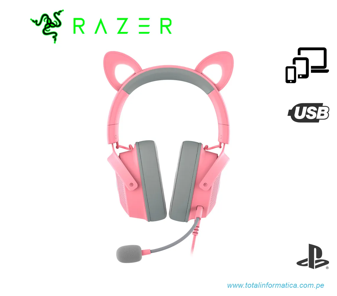 AUDIFONO GAMING CON MICROFONO RAZER KRAKEN KITTY V2 PRO CHROMA, USB, QUARTZ(RZ04-04510200-R3U1) - imagen 3