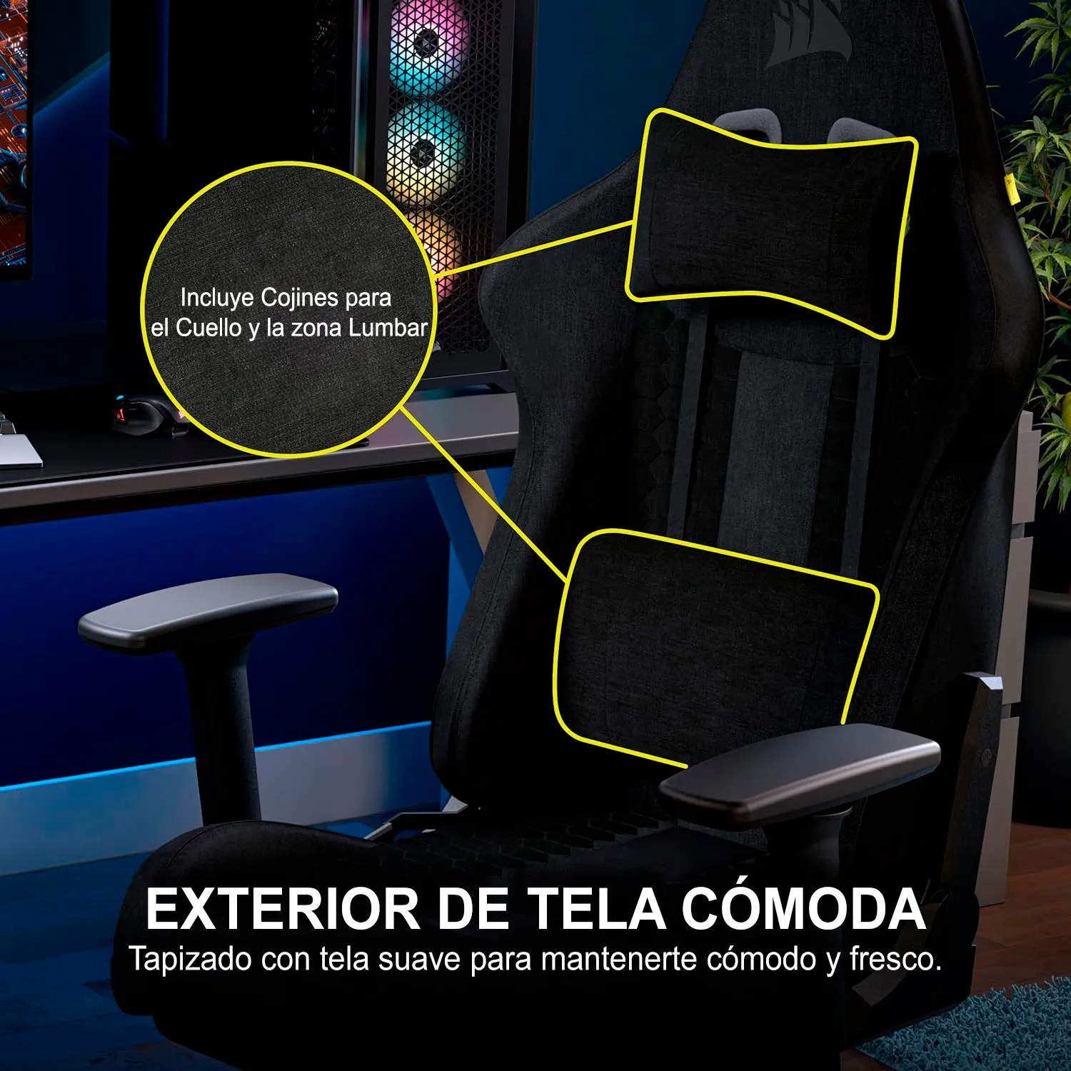 SILLA GAMING CORSAIR T3 RUSH-TELA CARBON(CF-9010051-WW) - imagen 3