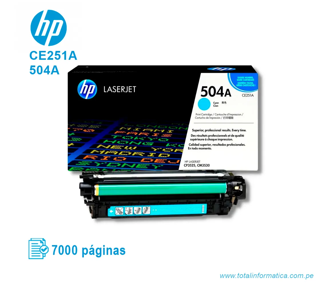 TONER HP 504A CYAN ( CE251A ) LASERJET CP3525, 7000 PGS - imagen 2