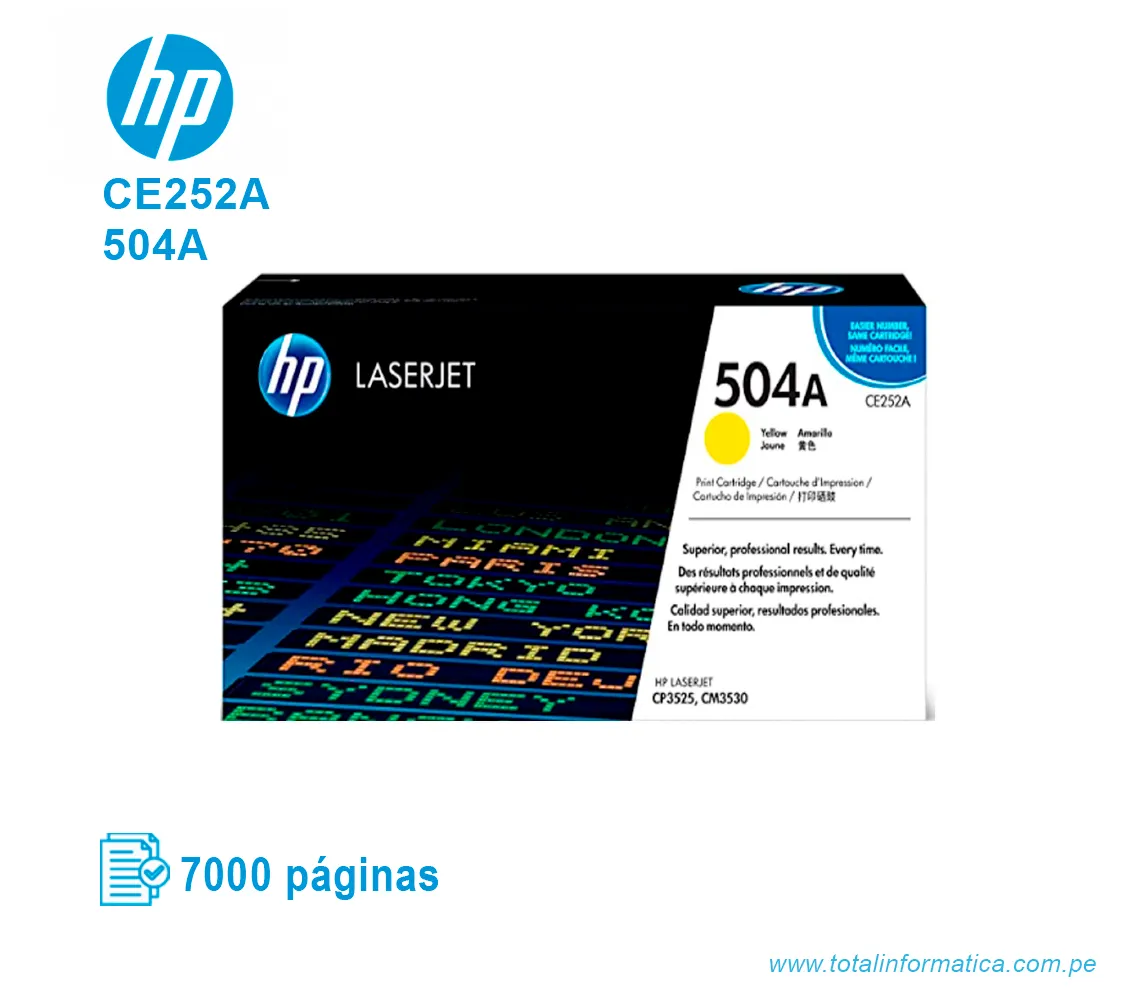 TONER HP 504A YELLOW ( CE252A ) LASERJET CP3525, 7000 PGS - imagen 1