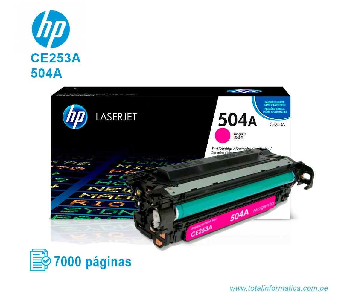 TONER HP 504A MAGENTA ( CE253A ) LASERJET CP3525, 7000 PGS - imagen 2