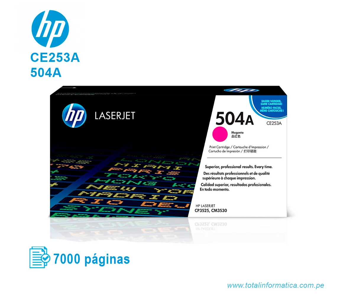 TONER HP 504A MAGENTA ( CE253A ) LASERJET CP3525, 7000 PGS - imagen 1