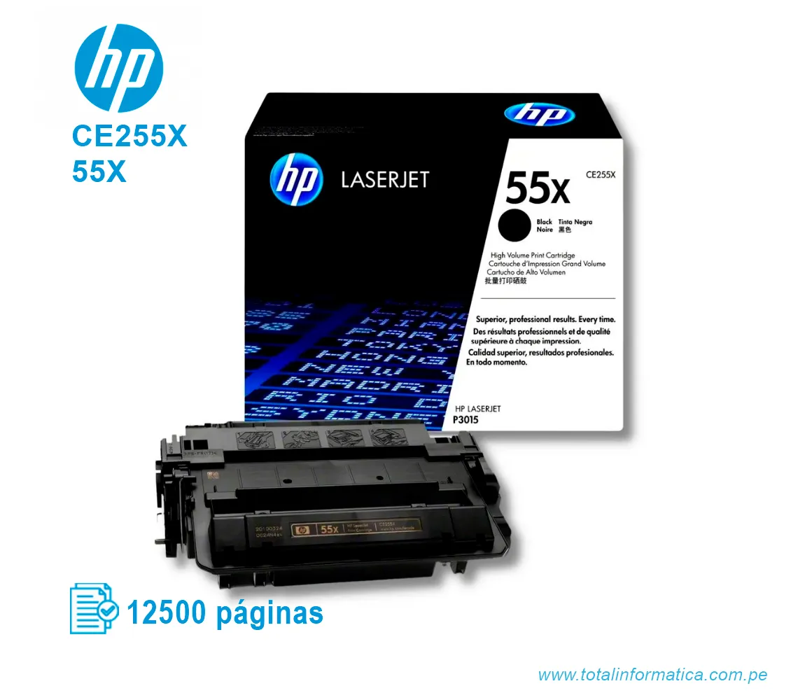 TONER HP 55X BLACK ( CE255X ) LASERJET P3015, 12.5K PGS - imagen 2