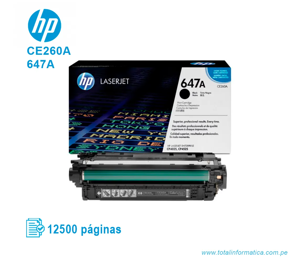 TONER HP 647A BLACK ( CE260A ) LASERJET CP4025, 8.5K PGS - imagen 2