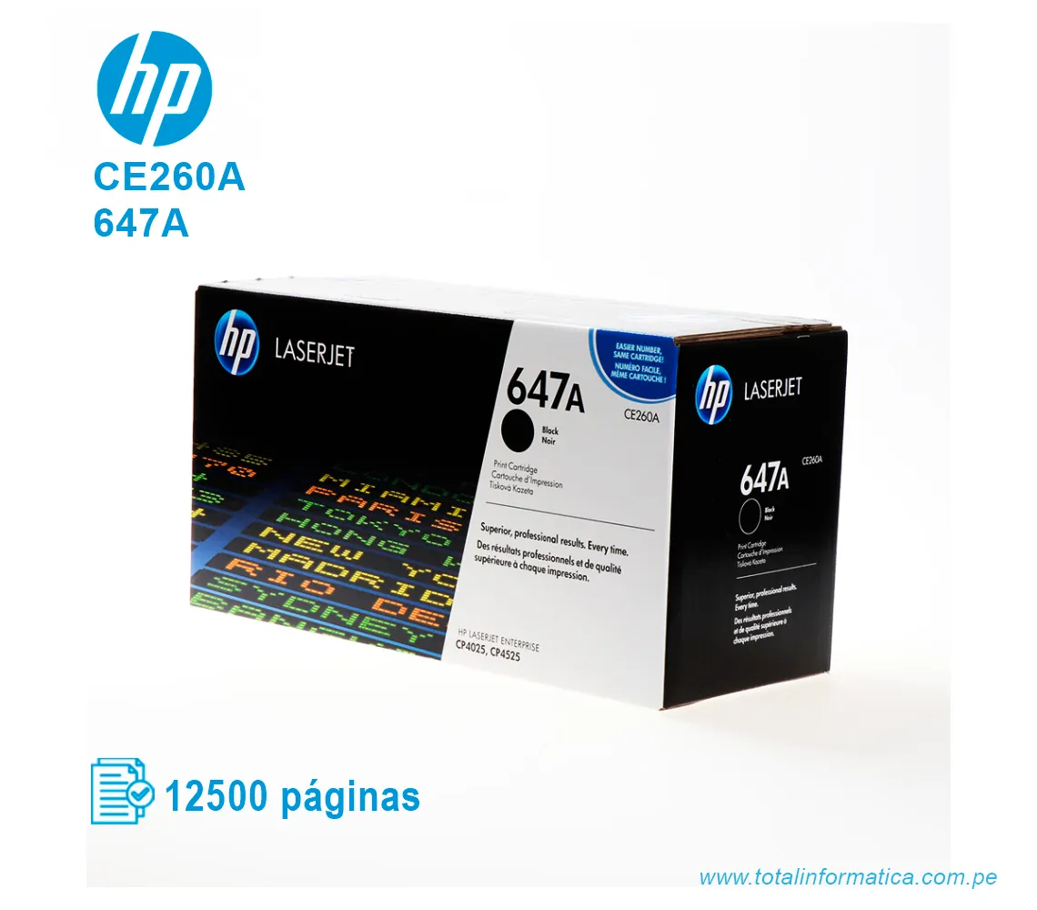 TONER HP 647A BLACK ( CE260A ) LASERJET CP4025, 8.5K PGS - imagen 1