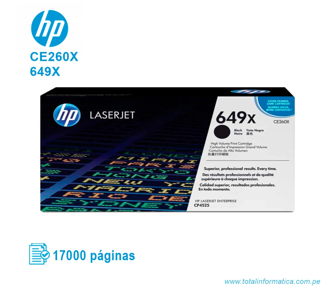 TONER HP 649X BLACK ( CE260X ) LASERJET CP4025, 17K PGS - imagen 1