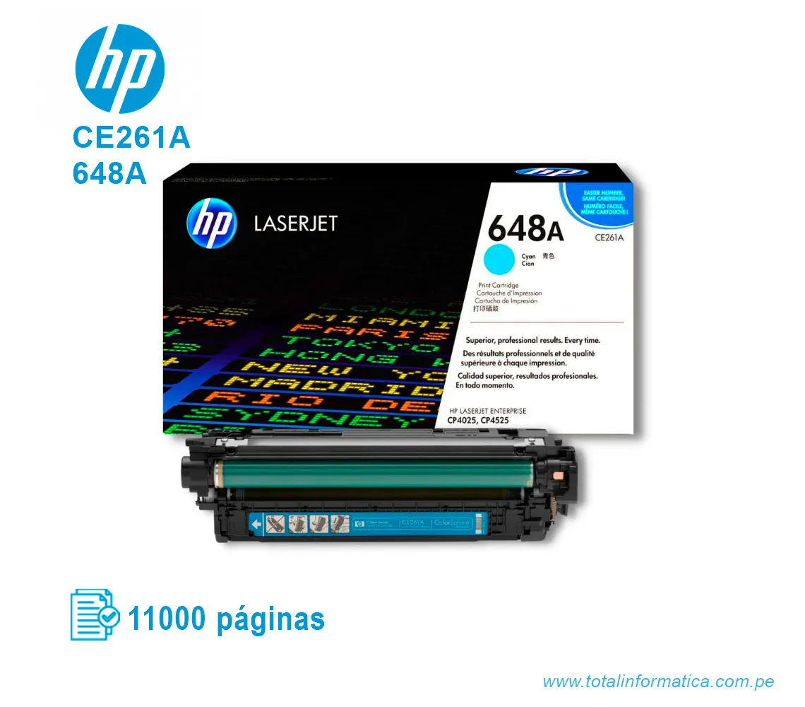 TONER HP 648A CYAN ( CE261A ) LASERJET CP4025, 11K PGS - imagen 2