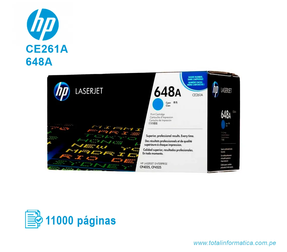 TONER HP 648A CYAN ( CE261A ) LASERJET CP4025, 11K PGS - imagen 1