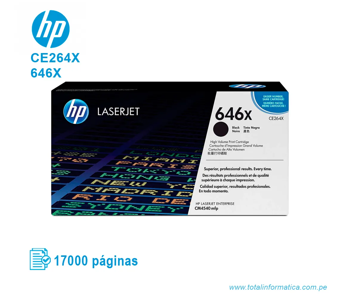 TONER HP 646X BLACK ( CE264X ) LASERJET CM4540, 17K PGS - imagen 1