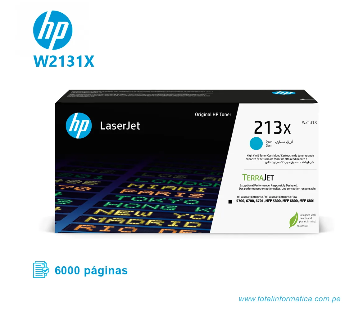 TONER HP 213X W2131X LJ 5800 ENT. CYAN 6 KPGS - imagen 1