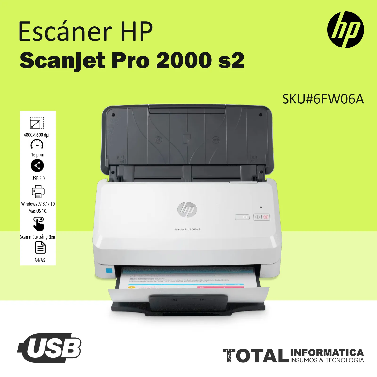 ESCÁNER HP SCANJET PRO 2000 S2, 35PPM/70 IPM, USB - imagen 3