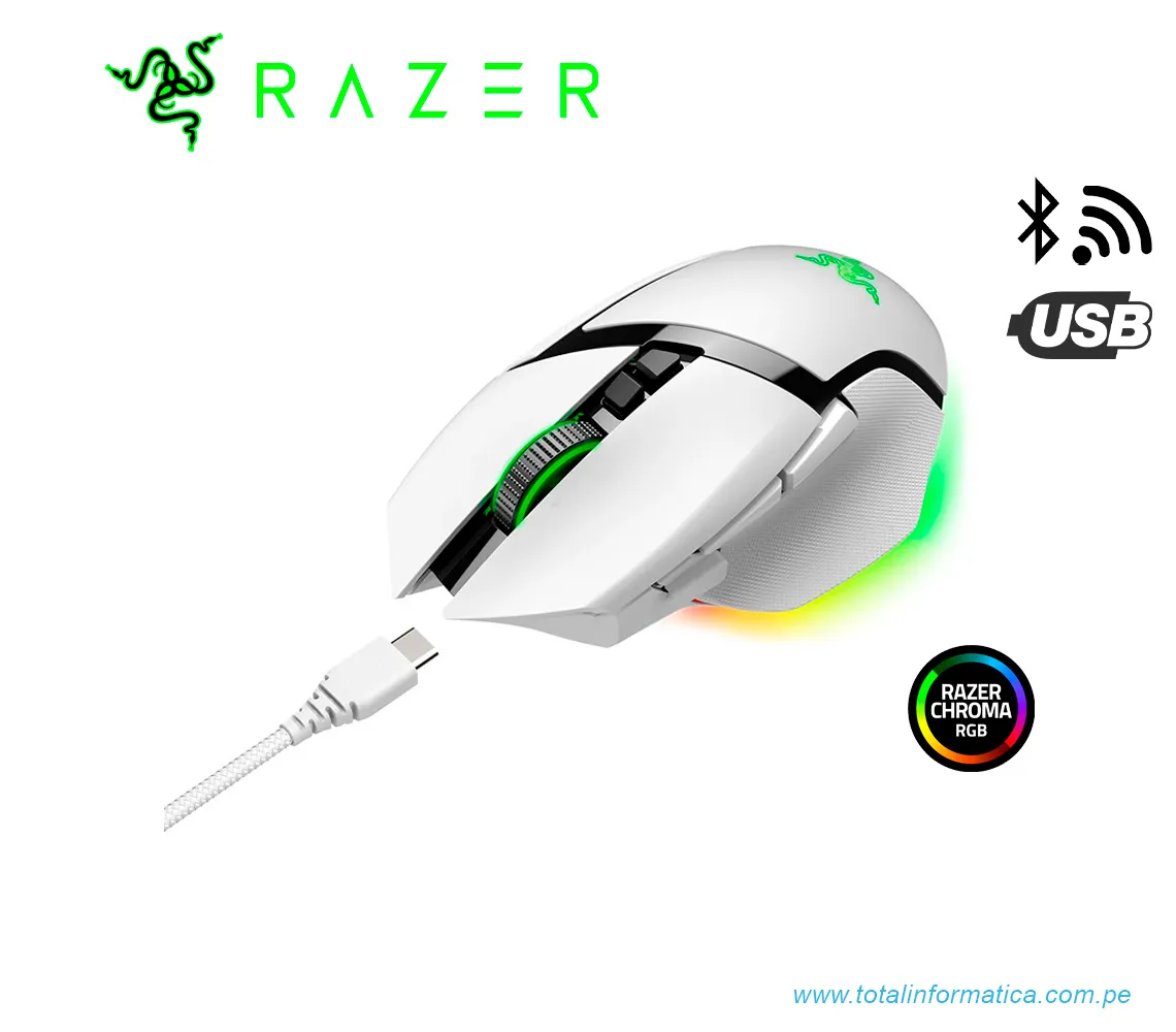 MOUSE GAMING RAZER BASILISCO V3 PRO, INALAMBRICO/BLUETOOTH/USB-C, RGB, BLANCO(RZ01-04620200-R3U1) - imagen 1
