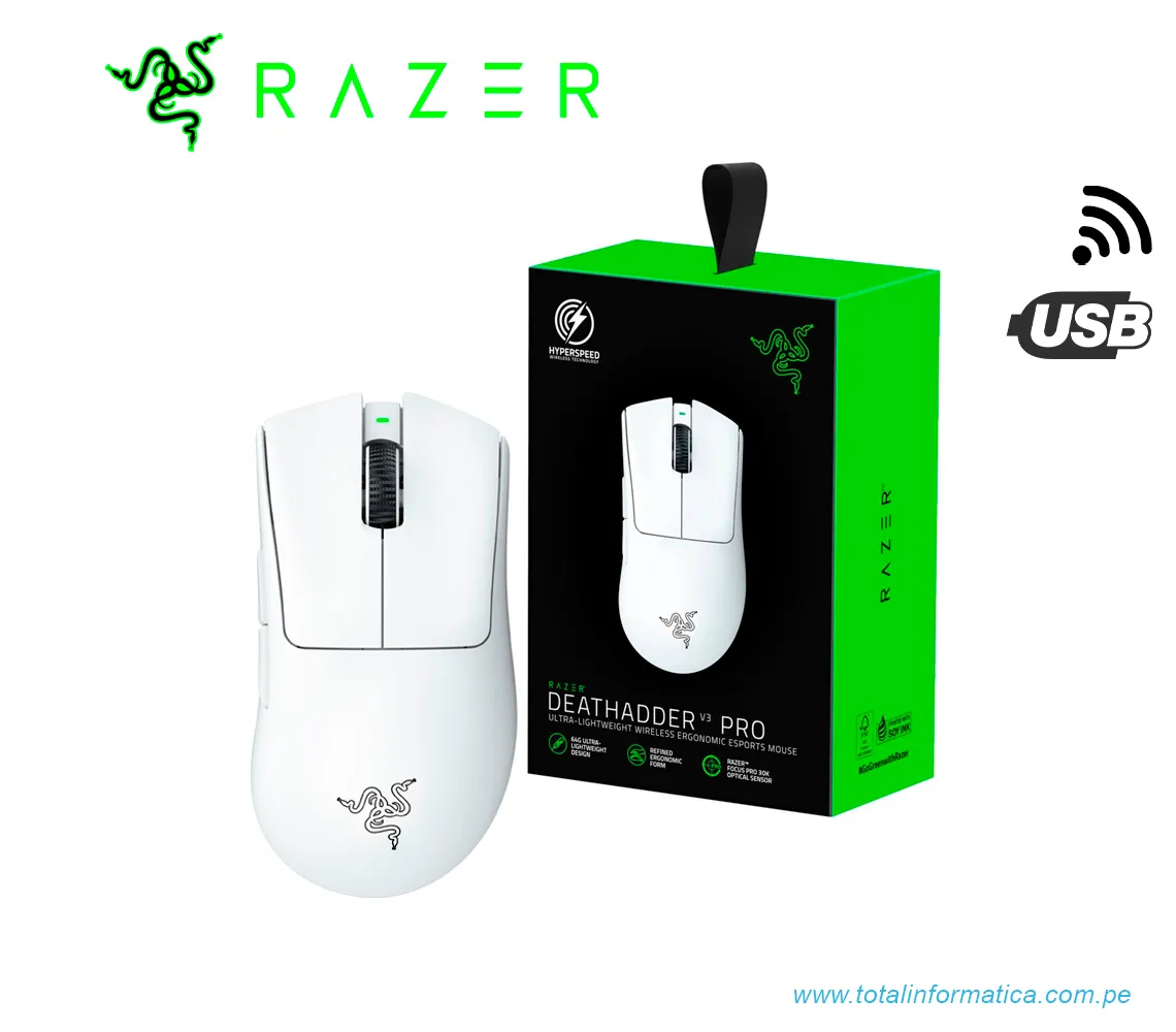 MOUSE GAMING RAZER DEATHADDER V3 PRO, 30K DPI, INALAMBRICO, USB-C, BLANCO(RZ01-04630200-R3U1) - imagen 2