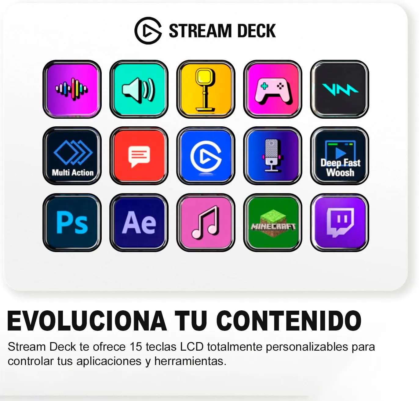 ELGATO STREAM DECK MK.2, 15 TECLAS LCD PERSONALIZABLES, USB 2.0, BLANCO(10GBA9911) - imagen 3