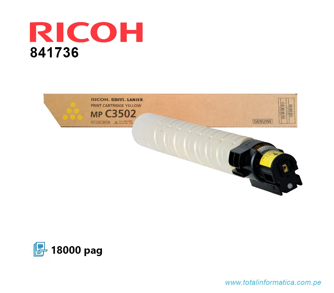 TONER RICOH 841736 YELLOW  MP C3002, C3502 18 KPG  - imagen 2