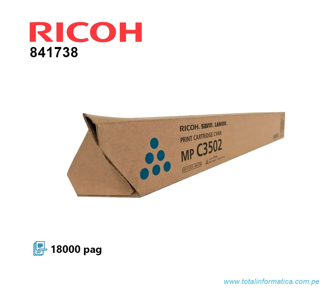 TONER RICOH 841738 CYAN MP C3002, C3502 18 KPG - imagen 1