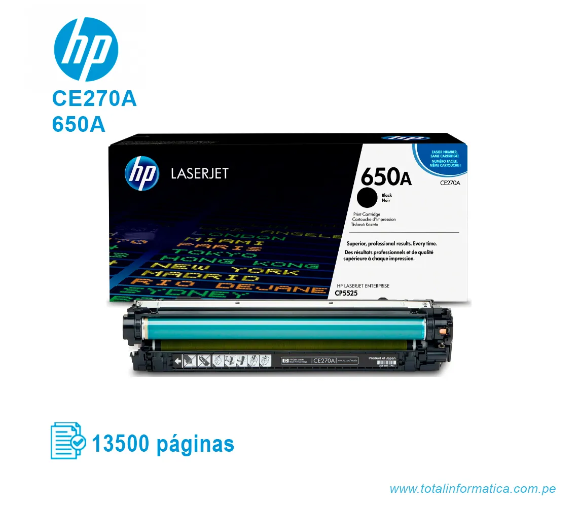TONER HP 650A BLACK ( CE270A ) LASERJET CP5525, 13500 PGS - imagen 2