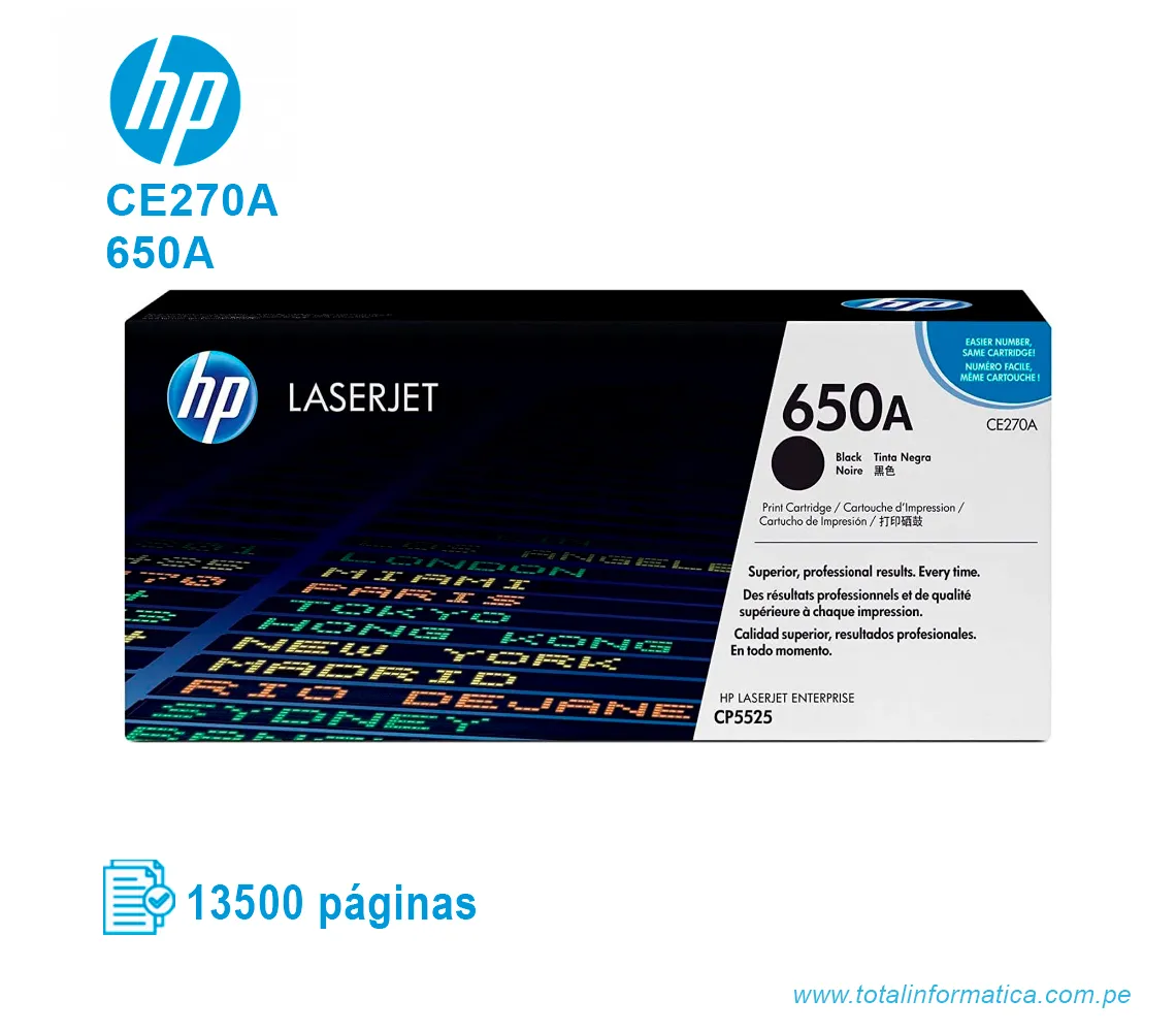TONER HP 650A BLACK ( CE270A ) LASERJET CP5525, 13500 PGS - imagen 1