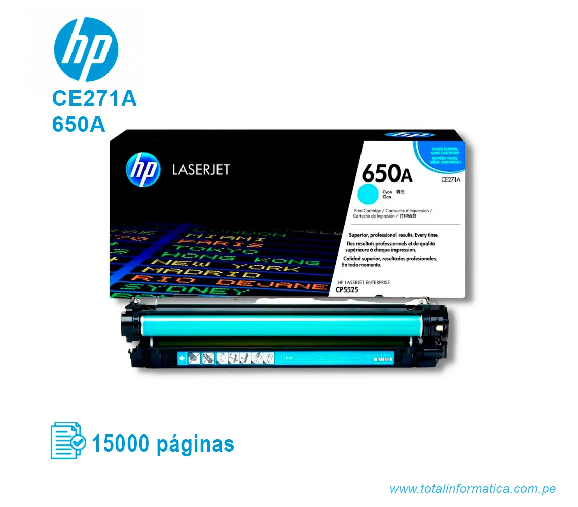 TONER HP 650A CYAN ( CE271A ) LASERJET CP5525, 15000 PGS - imagen 2