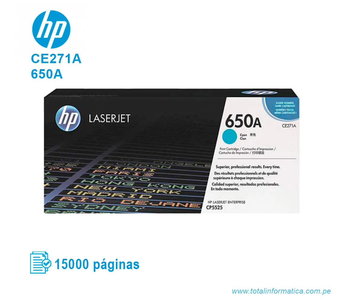 TONER HP 650A CYAN ( CE271A ) LASERJET CP5525, 15000 PGS - imagen 1