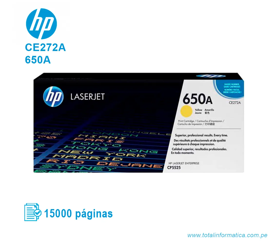 TONER HP 650A YELLOW ( CE272A ) LASERJET CP5525, 15000 PGS - imagen 1