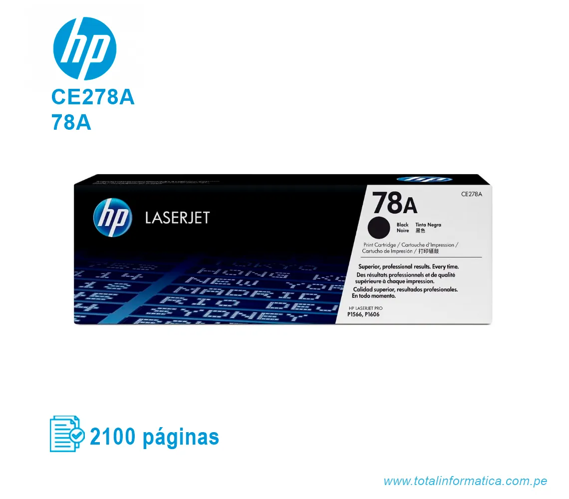 TONER HP 78A BLACK ( CE278A ) LASERJET P1566, 2100 PGS - imagen 1