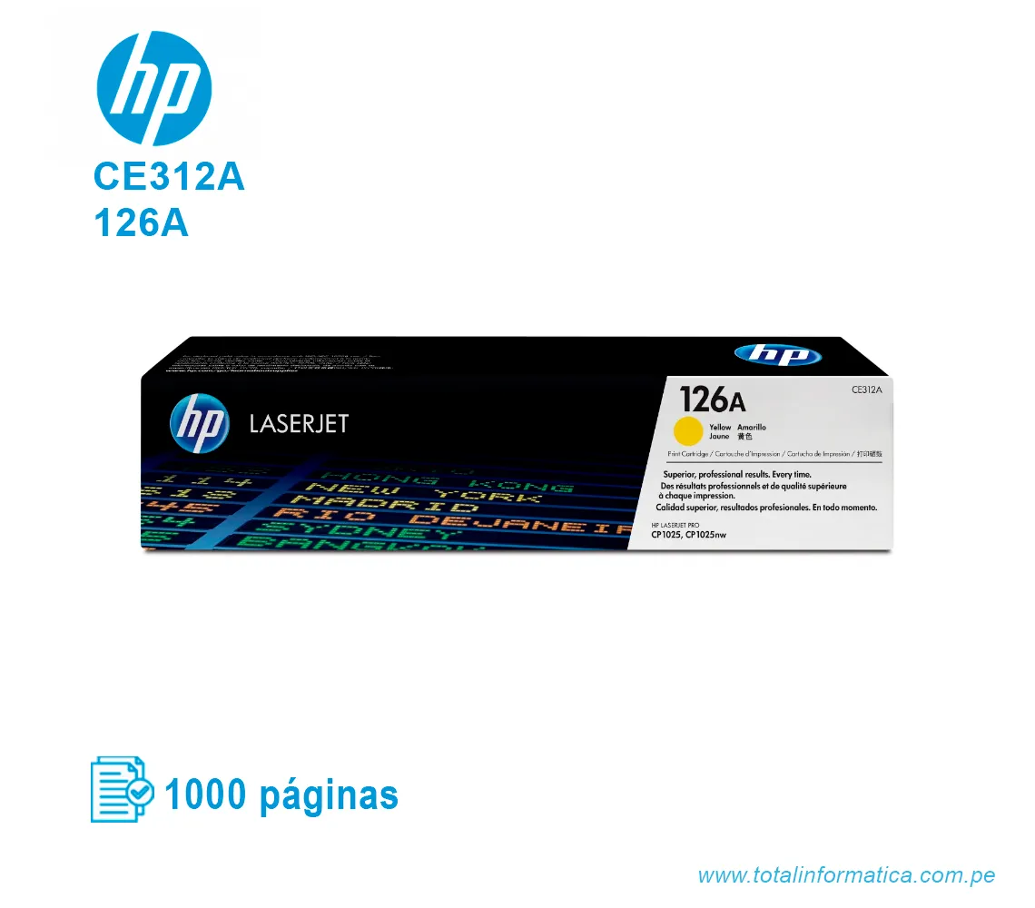 TONER HP 126A YELLOW ( CE312A ) LASERJET PRO CP1025, 1000 PGS - imagen 1