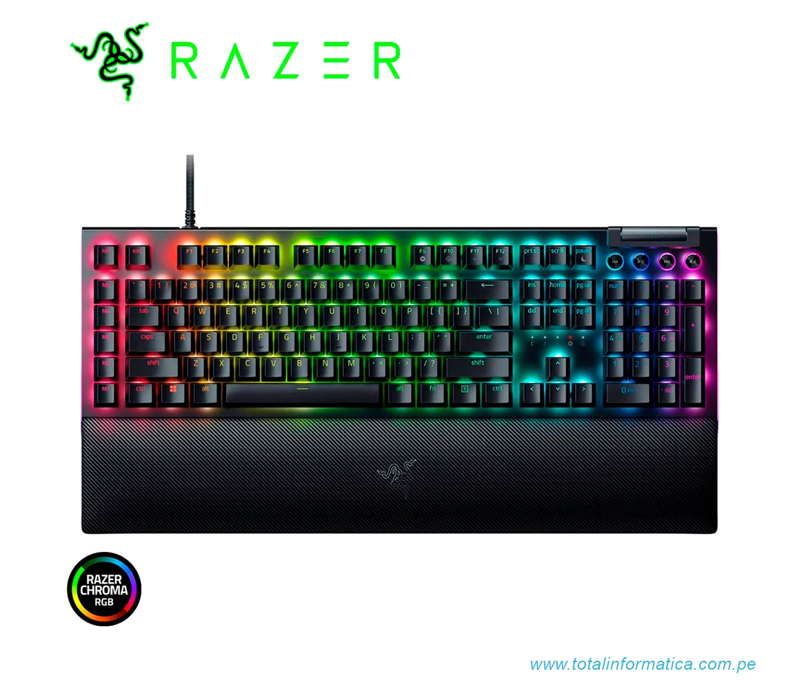TECLADO GAMING RAZER BLACKWIDOW V4, MECANICO(SWITCH GREEN), US, CHROMA, NEGRO(RZ03-04690200-R3U1) - imagen 1