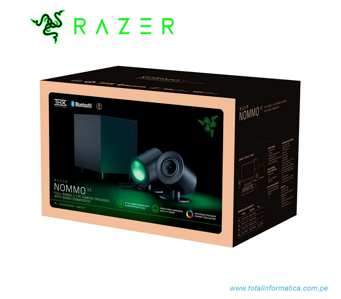 PARLANTE LOGITECH RAZER NOMMO V2 PRO, PC 2.1, MULTI-PLATAFORMA, BLUETOOTH/USB,RGB, INALAMBRICO, NEGRO(RZ05-04740100-R3U1)  - imagen 2