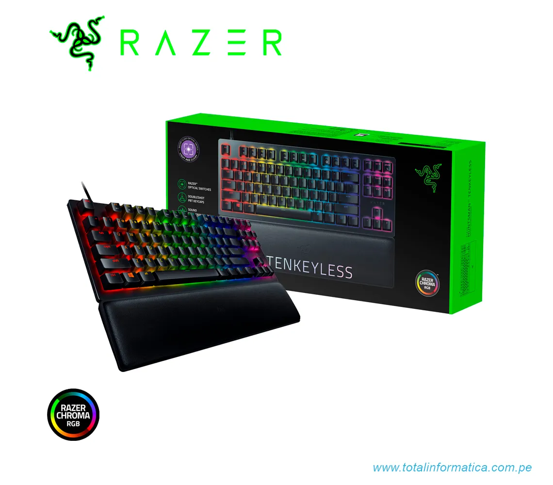 TECLADO GAMING RAZER HUNTSMAN V2 TENKEYLESS, MECANICO(SWITCH PURPLE), USB-C, US, CHROMA RGB, NEGRO(RZ03-03940400-R3U1) - imagen 2