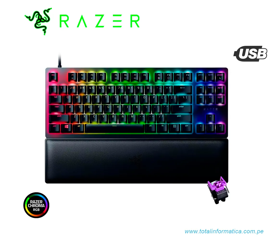 TECLADO GAMING RAZER HUNTSMAN V2 TENKEYLESS, MECANICO(SWITCH PURPLE), USB-C, US, CHROMA RGB, NEGRO(RZ03-03940400-R3U1) - imagen 1