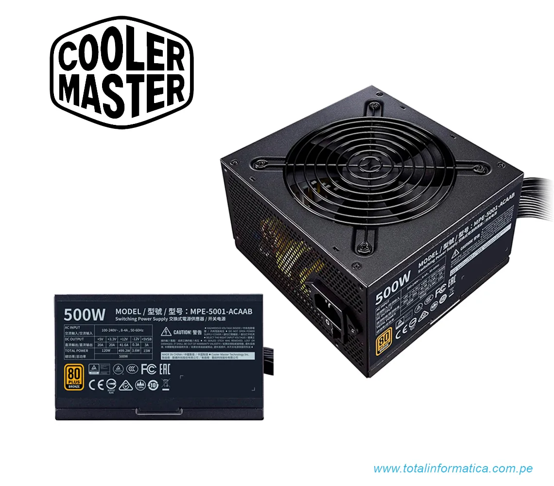 FUENTE DE ALIMENTACIÓN COOLER MASTER MWE 80 BRONZE V2 500W: POTENCIA EFICIENTE Y  NO MODULAR - imagen 2