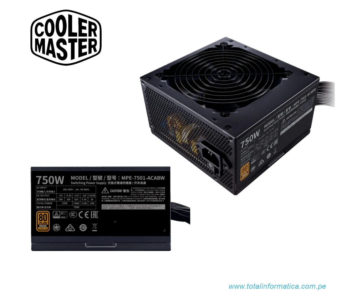 FUENTE DE PODER  COOLER MASTER MWE 80 BRONZE V2 230V 750W(MPE-7501-ACABW-BUS) - imagen 2