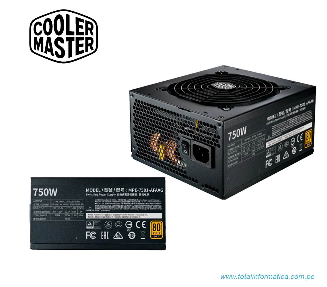 FUENTE DE PODER  COOLER MASTER MWE GOLD V2 FM 750W A/US CABLE-MODULAR - imagen 2