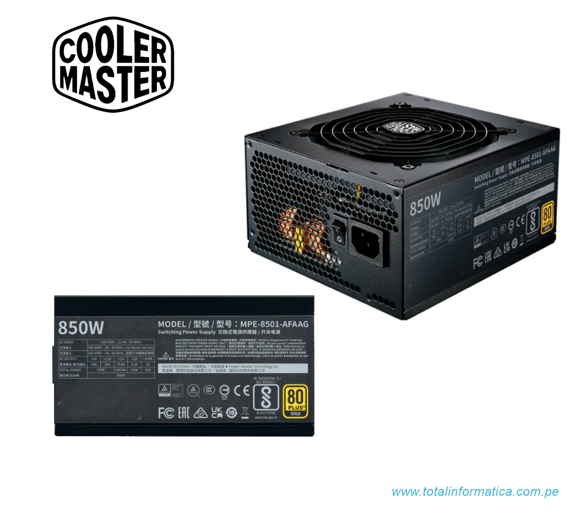 FUENTE DE PODER COOLER MASTER MWE 80 GOLD V2 FM 850W ATX3.0 A/US CABLE-MODULAR - imagen 3