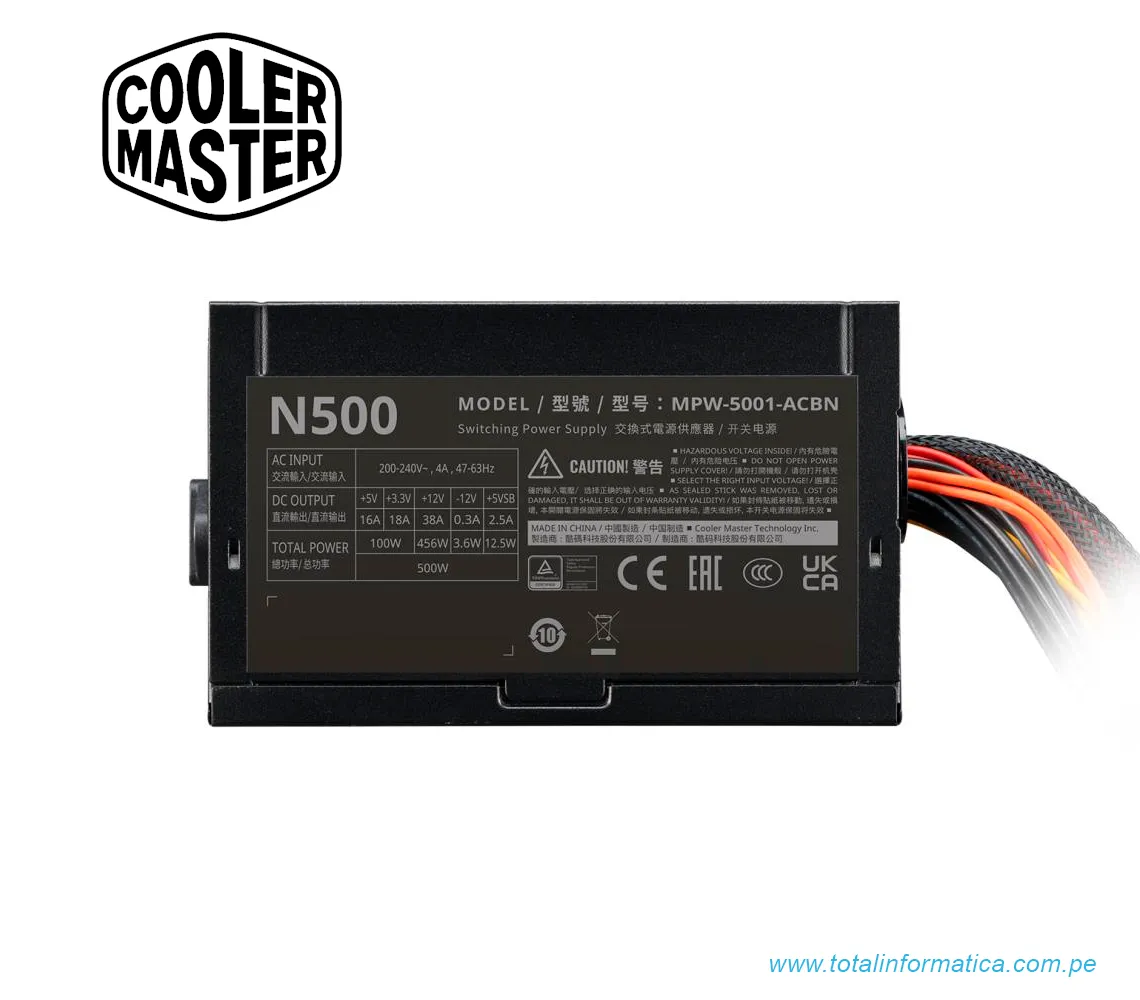 FUENTE COOLER MASTER ELITE NEX N500 230V A/US CABLE-NO MODULAR - imagen 2