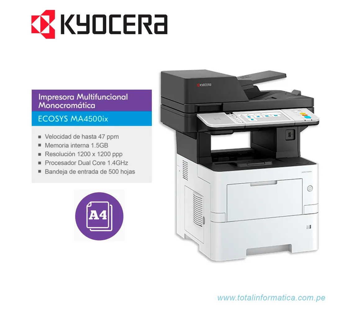 IMPRESORA KYOCERA MULT LASER MA4500IX A4 45PPM MONOCROMATICA - imagen 2