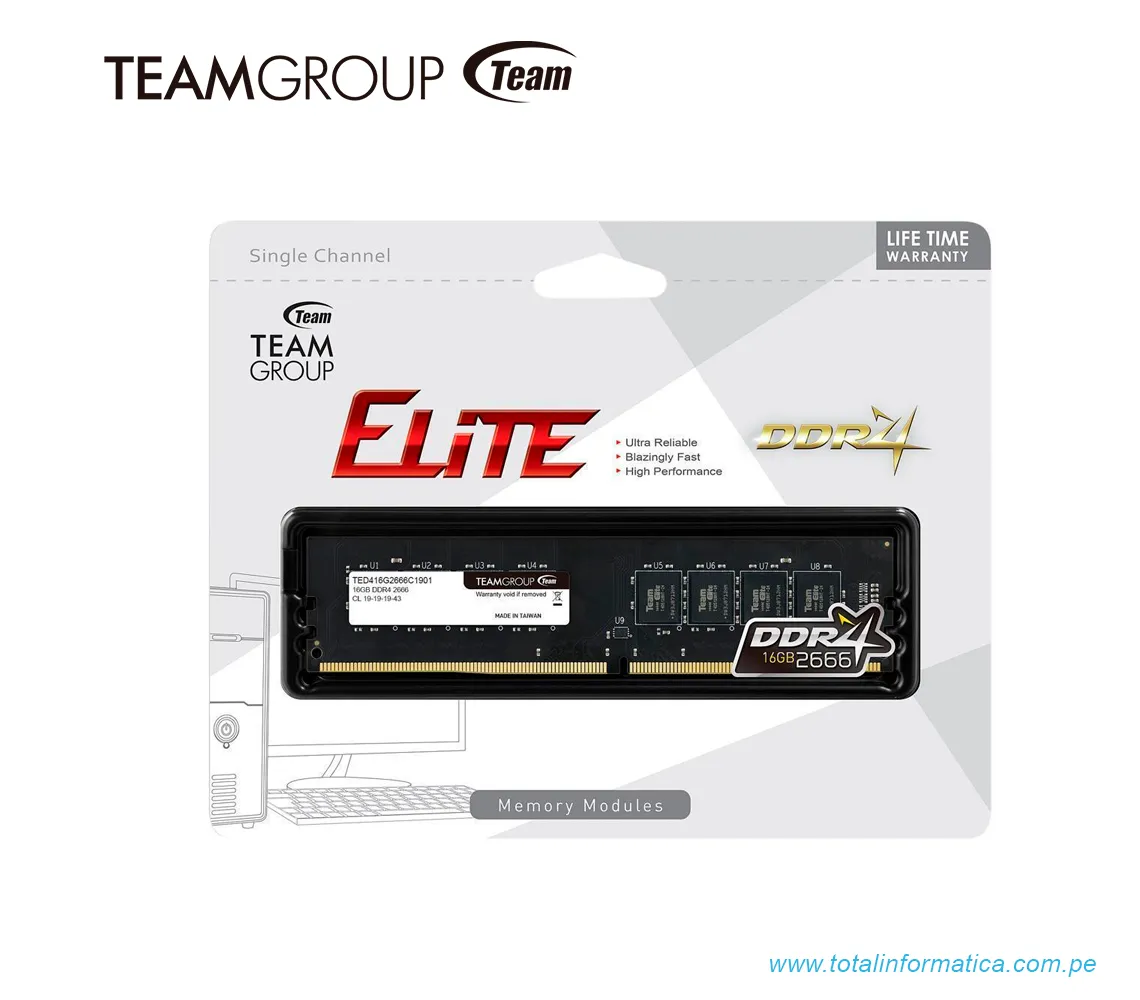 MEMORIA RAM 16GB DDR4 UDIMM TEAM GROUP ELITE 2666MHZ TED416G2666C1901 - imagen 2
