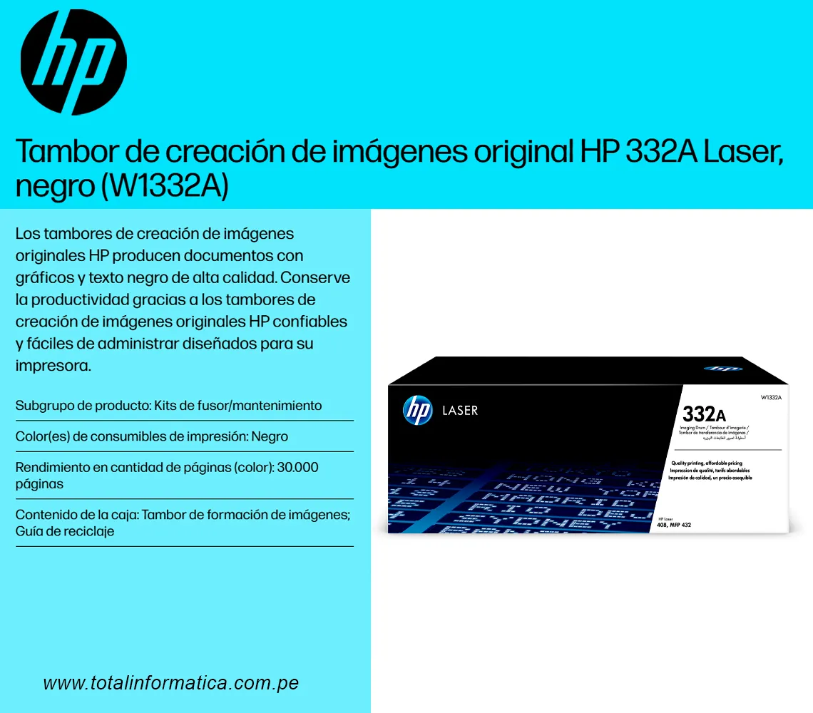 DRUM HP 332A W1332A L.J. 408DN 30,000 PGS  - imagen 3