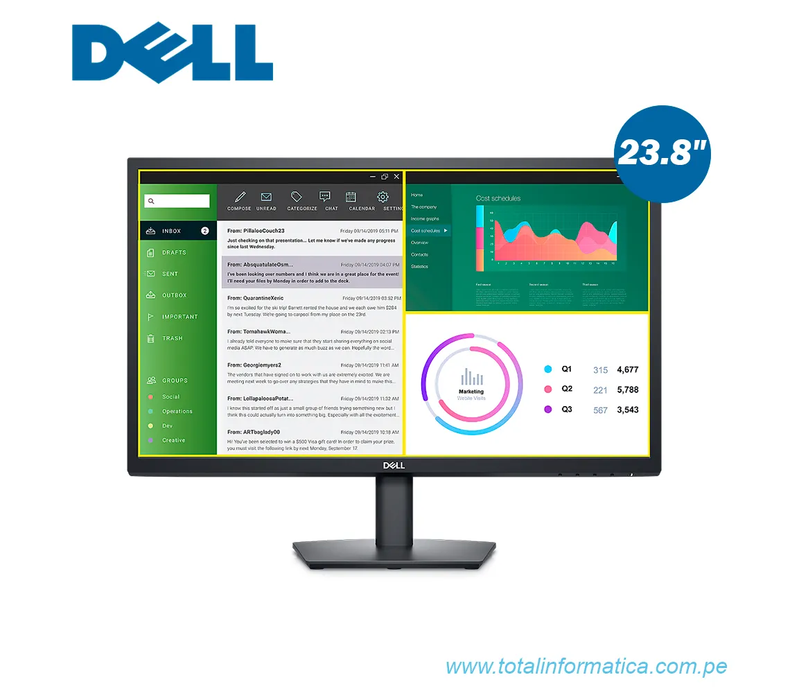 MONITOR DELL E2423H LED 23.8", FHD, 60HZ, 5MS, DISPLAYPORT - imagen 1
