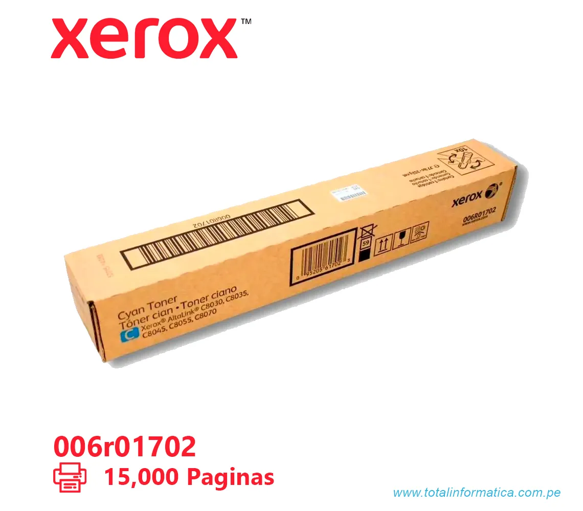 TONER XEROX ( 006R01702 ) ALTALINK C8030, C8070 CYAN, 15K PAG - imagen 2