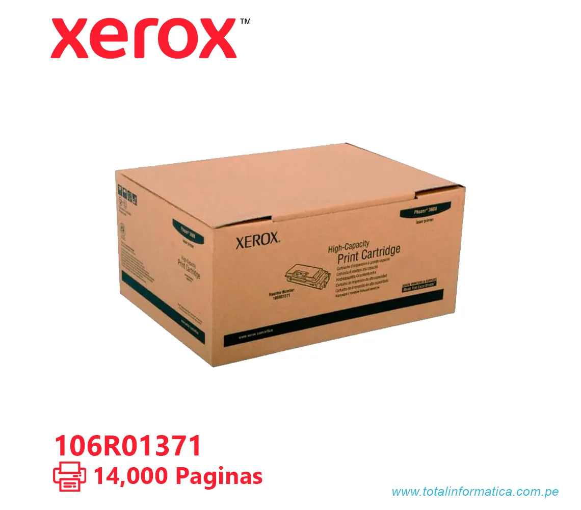 TONER XEROX ( 106R01371 ) PHASER 3600, NEGRO 14000 PAG - imagen 2