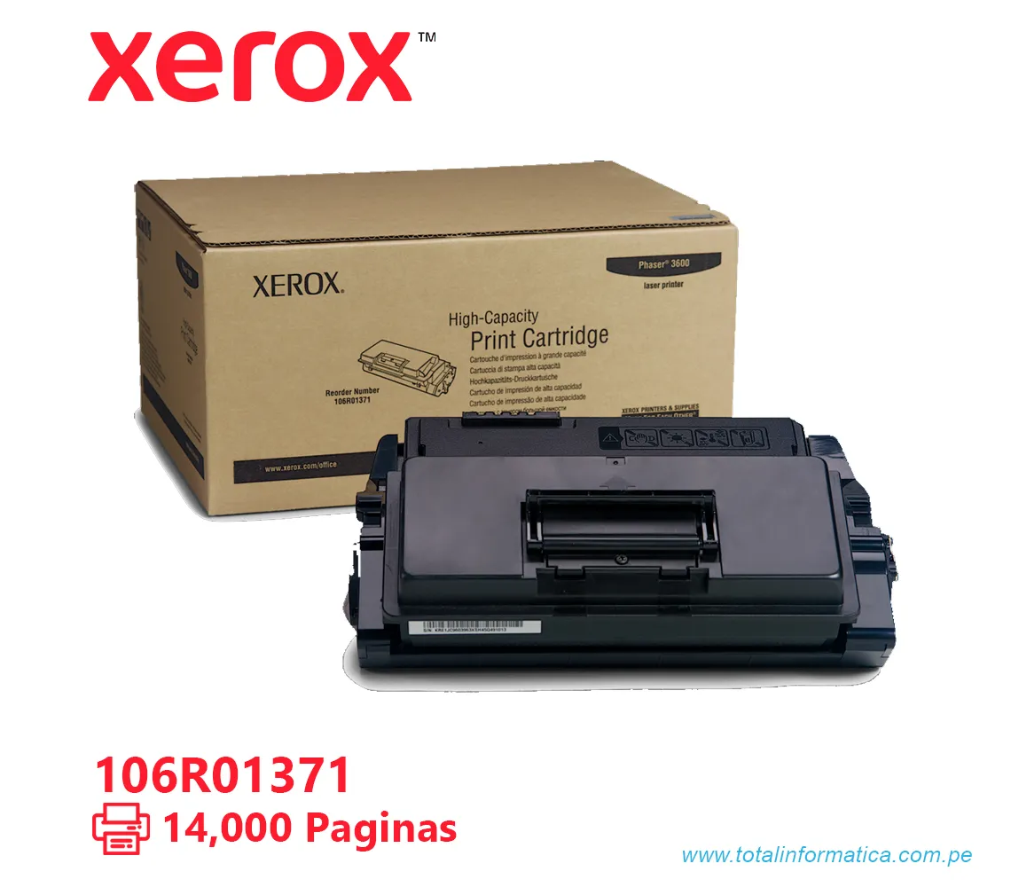 TONER XEROX ( 106R01371 ) PHASER 3600, NEGRO 14000 PAG - imagen 1
