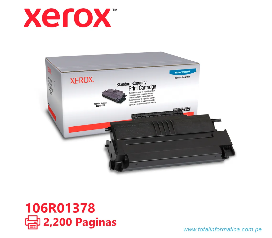 TONER XEROX ( 106R01378 ) PHASER 3100 NEGRO, 2200 PAG - imagen 1