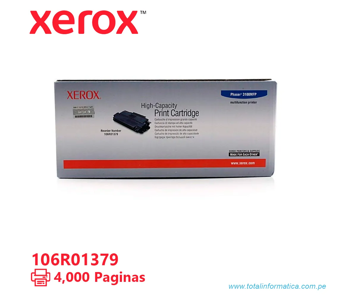 TONER XEROX ( 106R01379 ) PHASER 3100 BLACK, 4000 PAG - imagen 2