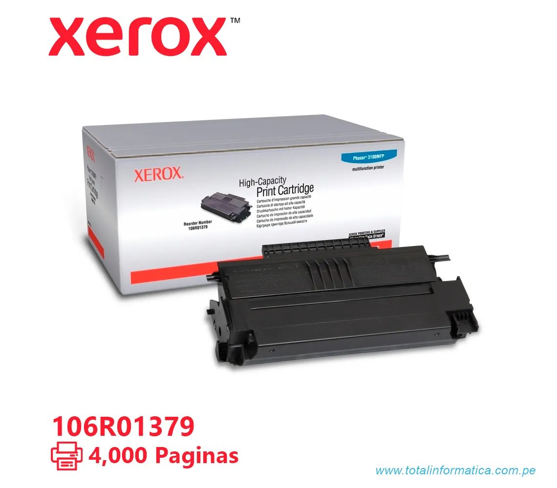TONER XEROX ( 106R01379 ) PHASER 3100 BLACK, 4000 PAG - imagen 1