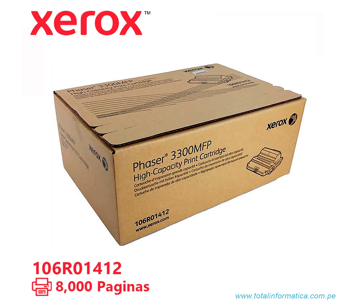 TONER XEROX ( 106R01412 ) PHASER 3300MFP BLACK, 8000 PAG - imagen 2