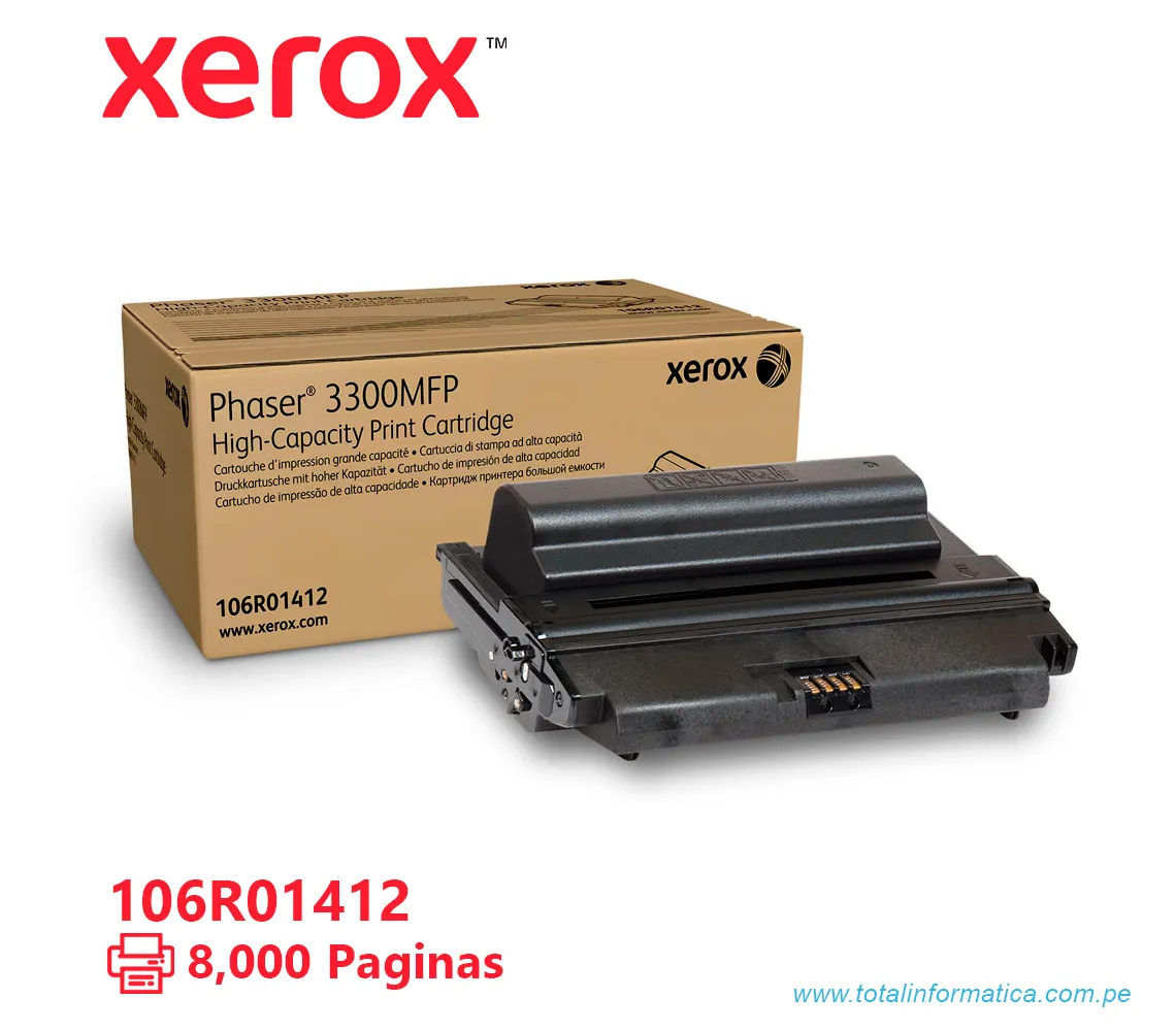 TONER XEROX ( 106R01412 ) PHASER 3300MFP BLACK, 8000 PAG - imagen 1