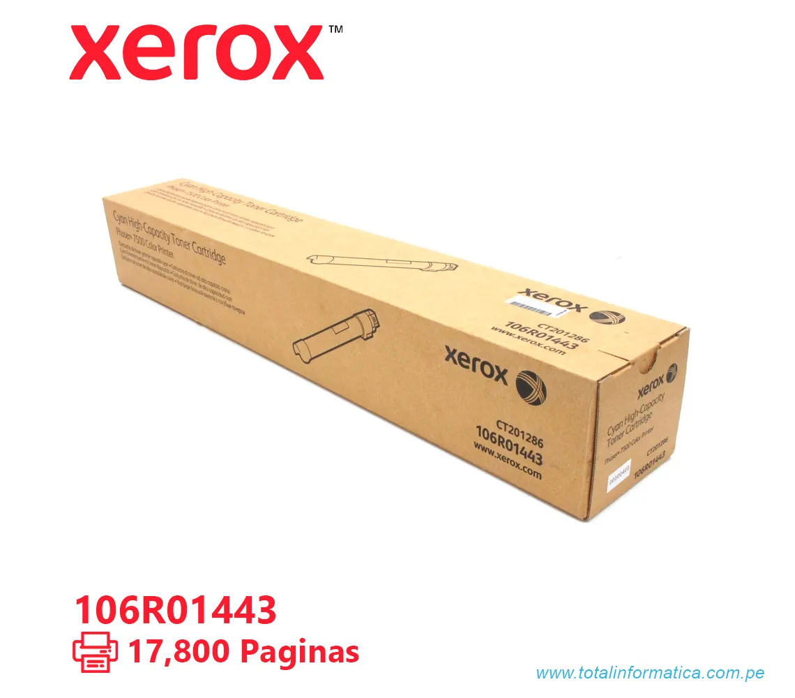 TONER XEROX ( 106R01443 ) PHASER 7500 CYAN,  17,800 PAG - imagen 2