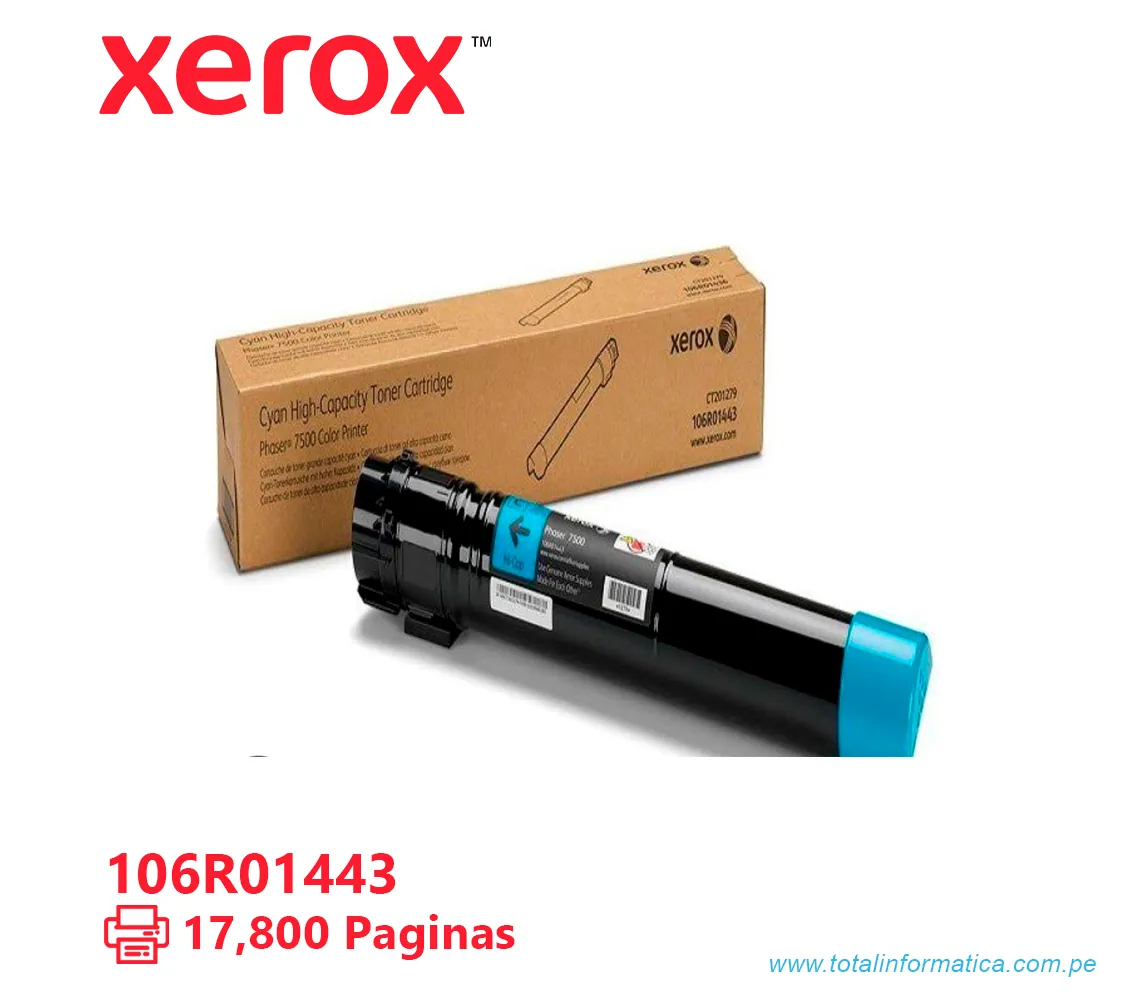 TONER XEROX ( 106R01443 ) PHASER 7500 CYAN,  17,800 PAG - imagen 1